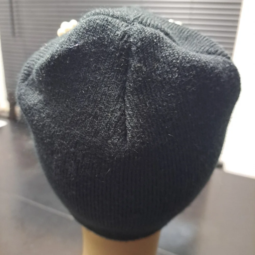 Stylish Black Beanie with Pearl Accents Size OS